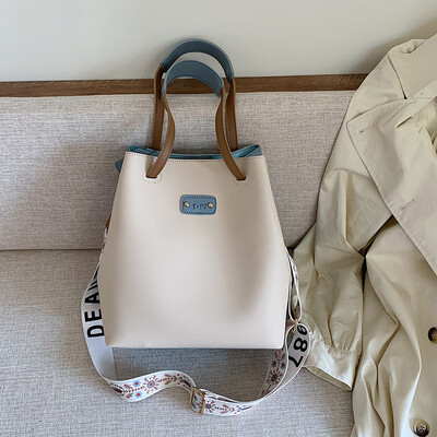 

Bucket bag female new Korean version of the fashion simple contrast color large-capacity shoulder bag shoulder bag tide