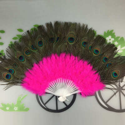 

〖Follure〗Wedding Showgirl Dance Elegant Large Feather Folding Hand Fan Decor Decal Black