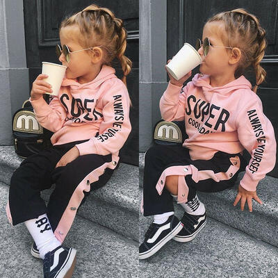 

US Seller Toddler Kids Baby Girls Hooded Tops Pants Tracksuit Sportswear Clothes