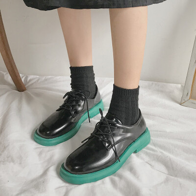 

Spring&Autumn Female Shoes Painted Leather Laces Round Head Low Help Student Shoes Laces Comfortable Black Female Shoes