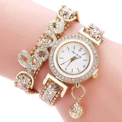 

Women\S Bracelet Watch Chic Rhinestone Inlay Double Layers Alloy Quartz Watch