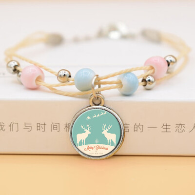 

Fashion Time Gem Christmas Tree Elk Snowman Pendent Bracelet For Childrens