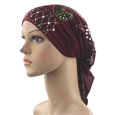 

1 Pc Women Muslim Sequins Decor Long Turban Cap Cancer Chemo Hat Beanie Scarf Turban Elastic Head Wrap