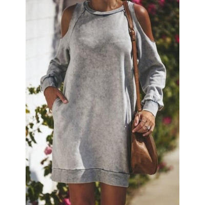 

Fashion Now Plus Size Cold Shoulder Gray Women Shift Kaftan Short Dress