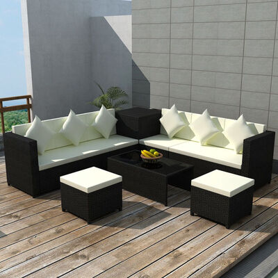 

8 Piece Garden Lounge Set with Cushions Poly Rattan Black