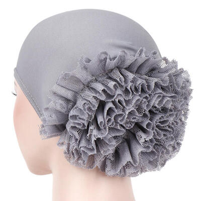 

Solid Color Lace Flower Women Muslim Hijab Turban Arabic Head Scarf Cap Hat