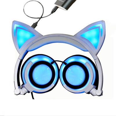 

New Version Rechargeable Foldable Flash LED Diode Luminous Cat Headphones Backlit Headset for PC Computer Mobile Phone