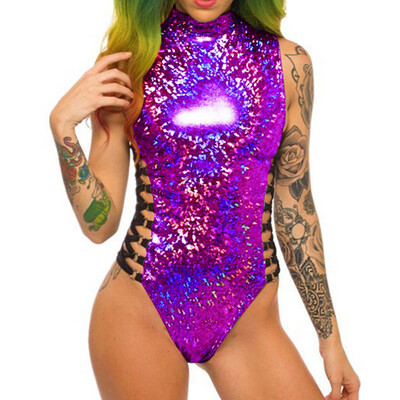 

Starmoon Women Fashion Sexy Colorful High Collar Zipper Radiation Tether Jumpsuits