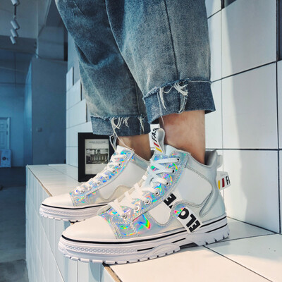 

Mens shoes summer fashion casual high canvas board shoes Joker white shoes Gao Bang white tide shoes