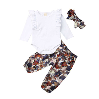 

Newborn Baby Girls Long Sleeve Flowers Top Romper Pants Headband Outfits Clothes