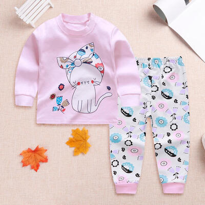 

Kid Girls Cute Cat Clothes Set 2pcs Autumn Soft T-shirt Pants Home Outfits