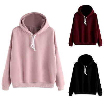 

Fashion Women Autumn Hooded Sweatshirt Drawstring Solid Color Long Sleeve Loose Hoodies Pullover Jumper
