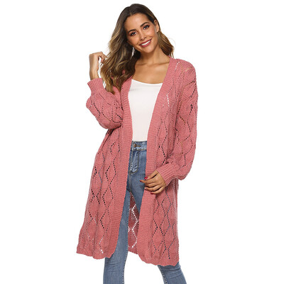 

Knit Cardigan Loose Hollow Long-sleeved Solid Color Sweater Loose Casual Cardigan Coat