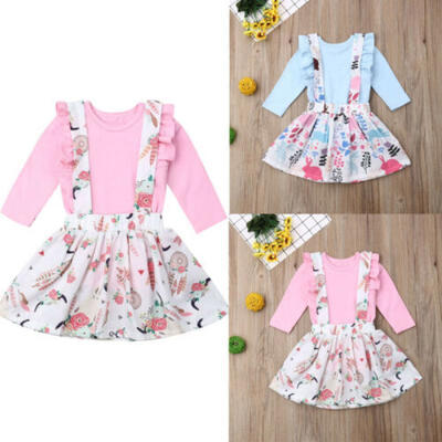

UK Floral Newborn Baby Girl Clothes Cotton Romper Top Rabbit Strap Dress Outfits