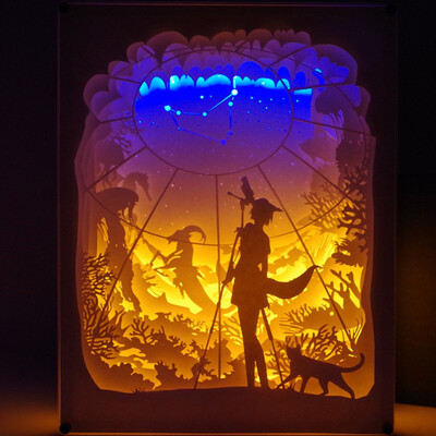 

Gobestart Creative Art Décor Lamp Light 3D Night Lamp Paper Pattern Painting LED Table