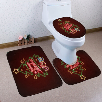 

Gobestart 3PCS Christmas Bathroom Non-Slip Pedestal Rug Lid Toilet Cover Bath Mat Set