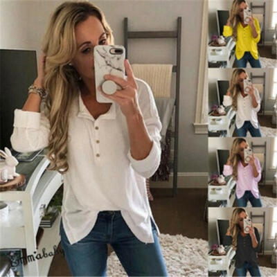 

Fashion Women Tops Autumn Long Sleeve V Collar Pullover T-shirt Blouse Oversize