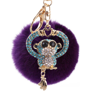 

Hair Ball Keychain Creative Diamond Love Heart Monkey Rex Rabbit Hair Ball Female Bag Pendant Pendant