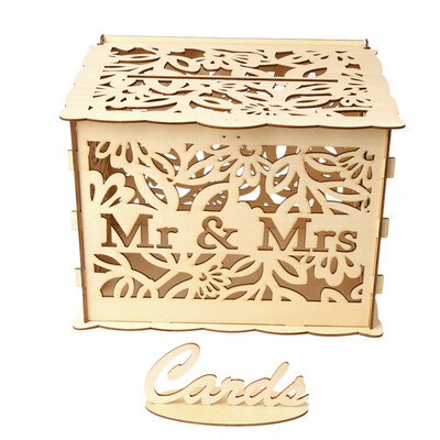 

DIY Wooden Wedding Card Box with Lock&Card Sign Rustic Hollow Gift Card Holder for Reception Wedding Anniversary Party Decorat