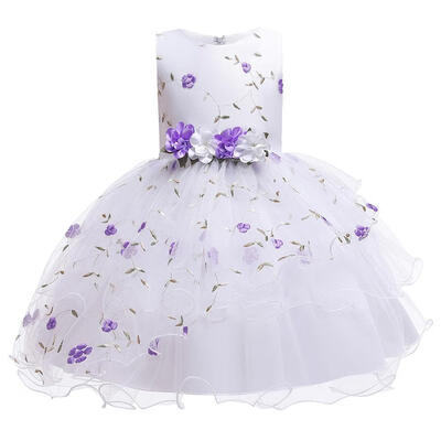 

Floral Decor Dress Sleeveless O Neck Children Mesh Princess Tutu Dresses