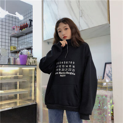 

Winter Fashion Women Pullovers Tops Turtleneck Warm Number And Letters Printed Long Sleeve Sweatshirts Female Tracksuit