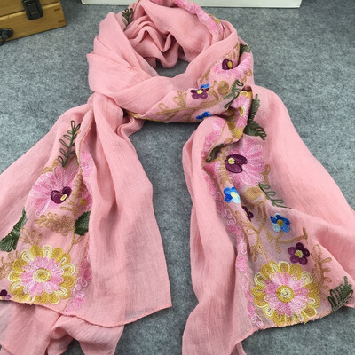 

Spring&Autumn New Embroidery Embroidered National Wind Gifts Women Fresh Japanese&Korean Wind Cotton Scarf Shawl Keep Warm