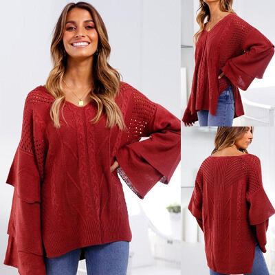 

Womens Long Sleeve Sweater Blouse Ladies Oversized Knit Jumper Pullover Tops