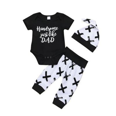 

Newborn Baby Boys Cotton Top RomperLong Pants LeggingsHat 3Pcs Outfits Clothes