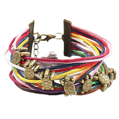 

Charm Chic Fashion Stylish Multilayer Wrap Turtle Leather Braided Rope Unisex Lucky Charms Bracelet