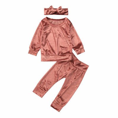

3PCS Kids Baby Girl Clothes Velvet Sweatshirt T-shirtPants Outfits Tracksuit