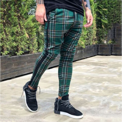 

Gobestart Mens Long Casual Sport Pants Slim Fit Plaid Trousers Running Joggers Sweatpants