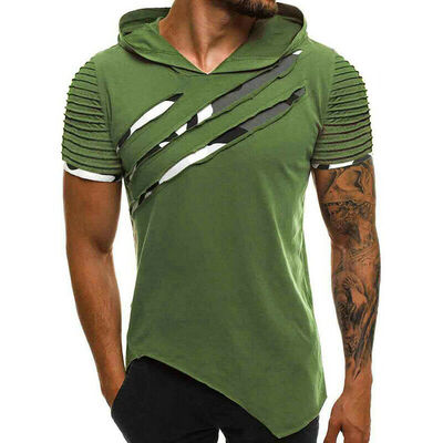 

Fashion Men Short Sleeve Tee Casual Hooded Hoodie Summer T-Shirt Top -2XL