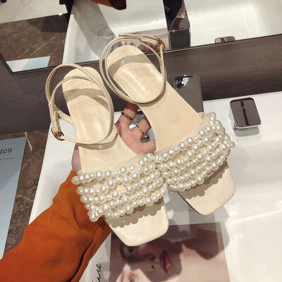 

Sandals Fairy Wind Summer Pearl Evening Shoes Flat-soled Gentle Shoes Midheel Girl