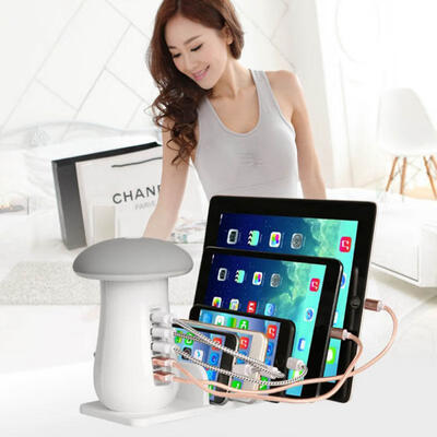 

Portable Cute LED Mushroom Shape Night Light 5 USB Charger With Phone Bracket Holder Function For Home UseEU Plug
