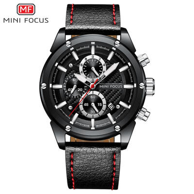 

MINI FOCUS Mens Watch Sports Multifunction Alloy Quartz Watches Luminous Calendar Waterproof Leather Belt MF0161G
