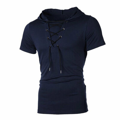 

Men Hoodie Short Sleeve T-shirt Fitness Workout Gym Hooded Tee Muscle Shirts Top