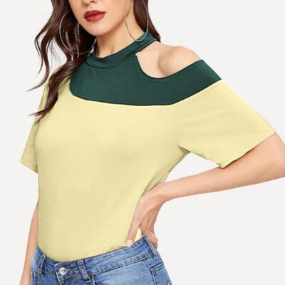 

Nomeni Women Summer Fashion Casual Off Shoulder Crop Short Sleeve Sling Tops T-Shirt