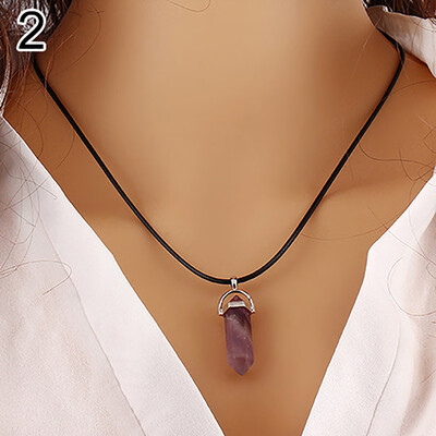 

Faux Gemstone Rock Natural Quartz Healing Point Chakra Reiki Pendant Rope Necklace
