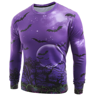 

Casual Night Bat Pumpkin Lamp Print Tee