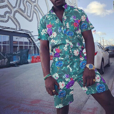 

Toponeto Fashion Mens Casual Button Hawaii Print Beach Short Sleeve Quick Dry Suit