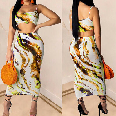

Womens 2 Piece Bandage Bodycon Two Piece Crop Tops&Skirt Set Lace Up Dress Party