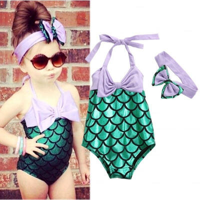 

Girls Kid Mermaid Swimmable Bikini Swimwear Swimsuit Swimming Headband Costume 2-7Y
