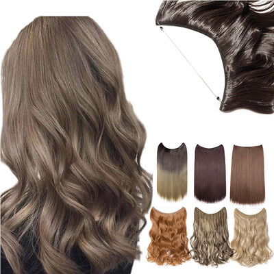 

20 Inches Invisible Wire No Clips in Hair Extensions Secret Fish Line Hairpieces Silky Straight real natural Synthetic