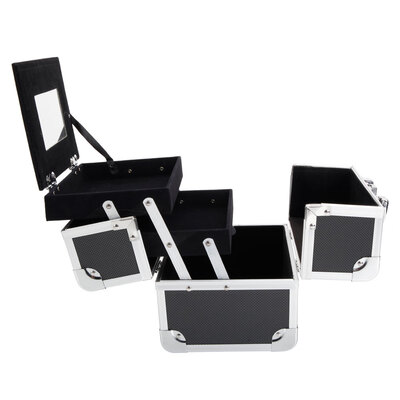 

Lockable Makeup Train Case Jewelry Box Cosmetic Organizer Storage Aluminum Black