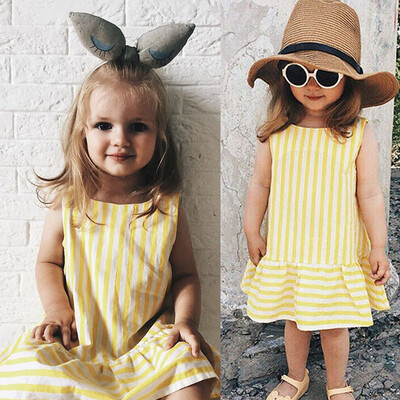 

Newborn Toddler Kid Baby Girls Sleeveless Striped Dress Casual Clothes