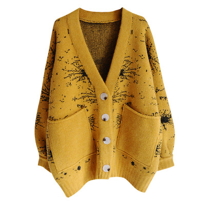 

Toponeto Ladies Long Sleeve Casual Print Cardigan Winter Loose Medium Length Sweater Coat