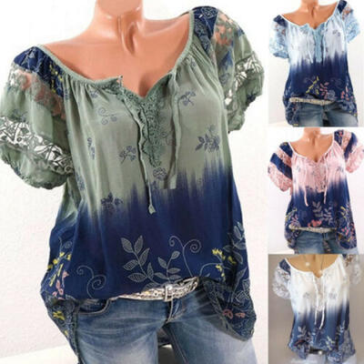 

Women Short Sleeve Lace Floral Blouse Top T-shirt Tank Casual Summer Clothes