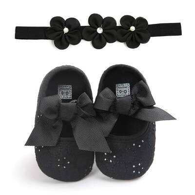 

Infant Baby Girl Princess Crib Flat Anti-slip Party Shoes Flower Headband Sets