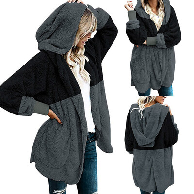

Toponeto Womens Oversized Open Front Hooded Draped Pockets Cardigan Coat AGL