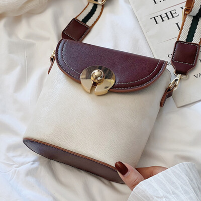 

2019 womens bag new lock bag wide shoulder strap bag fashion contrast womens bag shoulder diagonal bag
